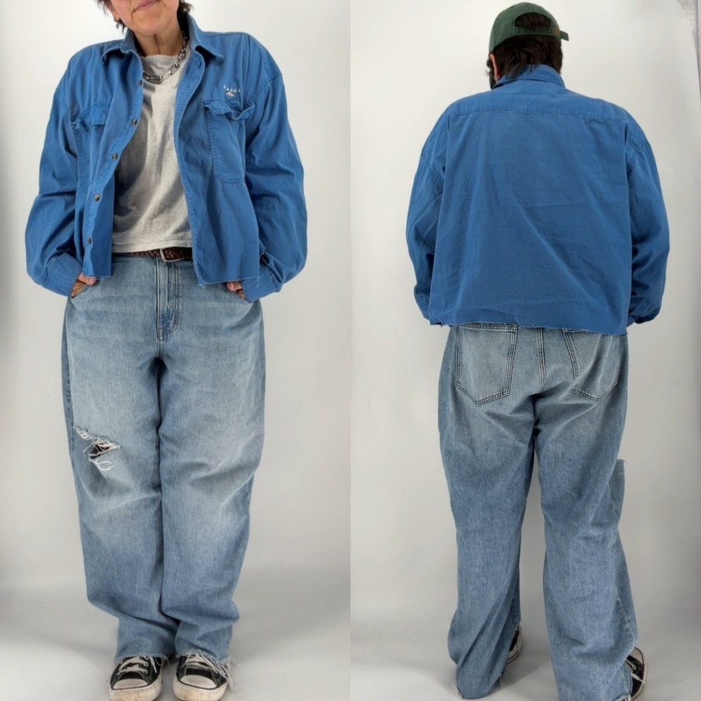 Vintage Prairie Mountain Alaska cropped boxy canvas button down shirt XXL